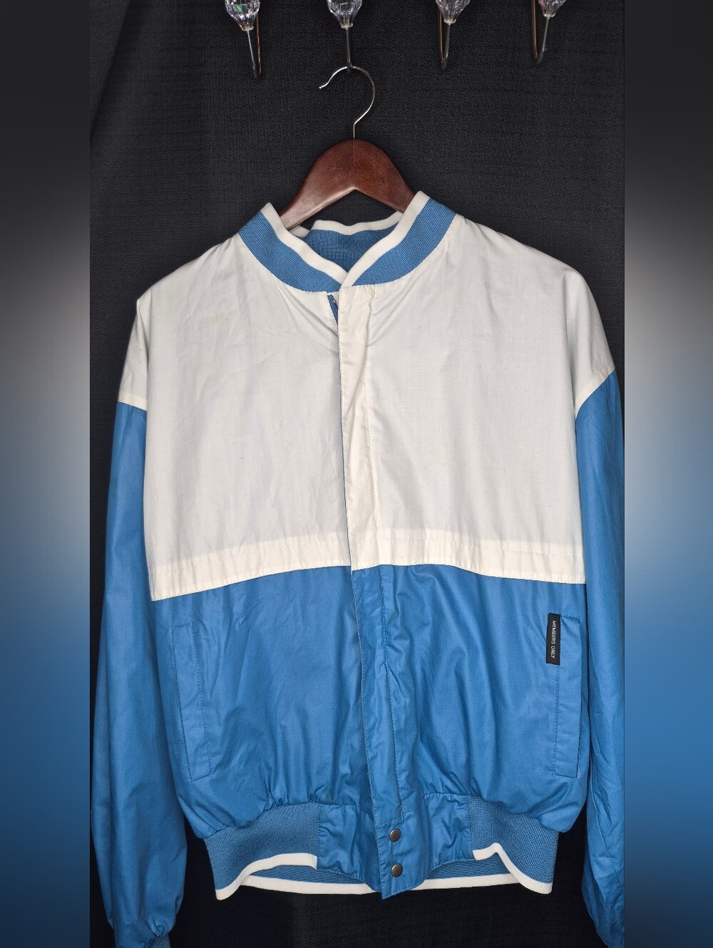 Members Only Blue and White Colorblock Bomber Jacket